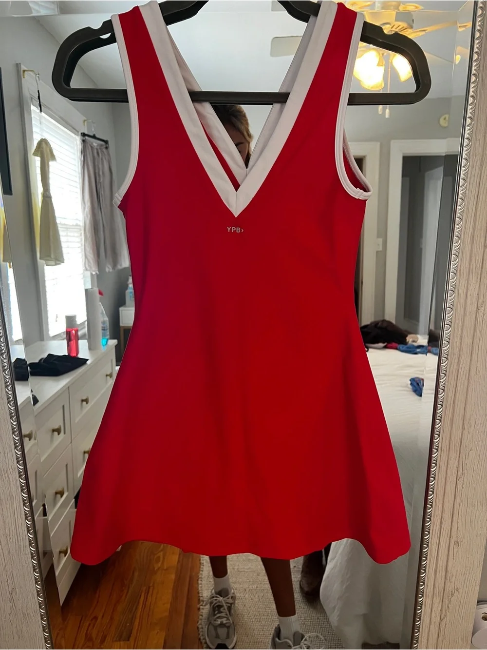 Abercrombie & Fitch Red and White V‑Neck Mini Dress